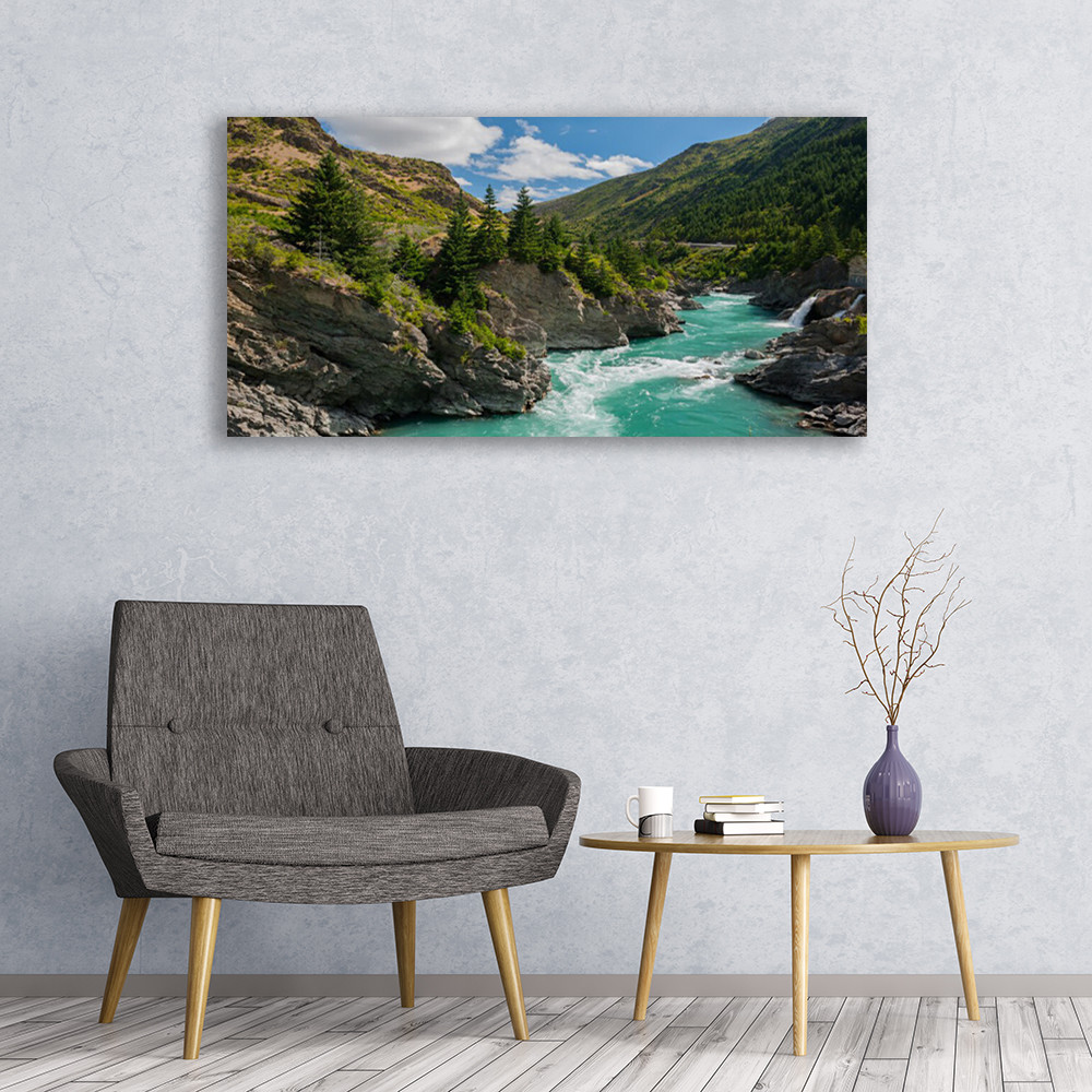 Tableau acrylique 120x60 paysage montagnes pour illuminer un mur sombre sans travaux
