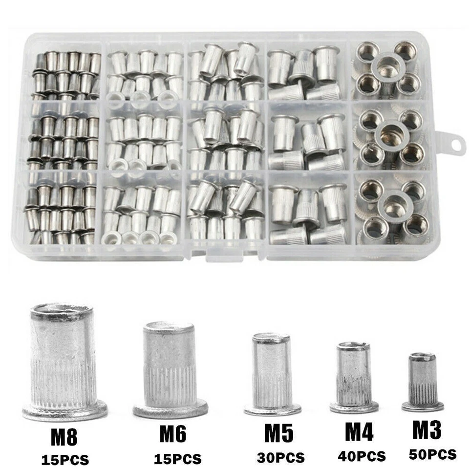 150tlg Alu Blindniet Muttern Sortiment Set Nietmutter Gewindeniete Nieten M3-M8 - Bild 2 von 4