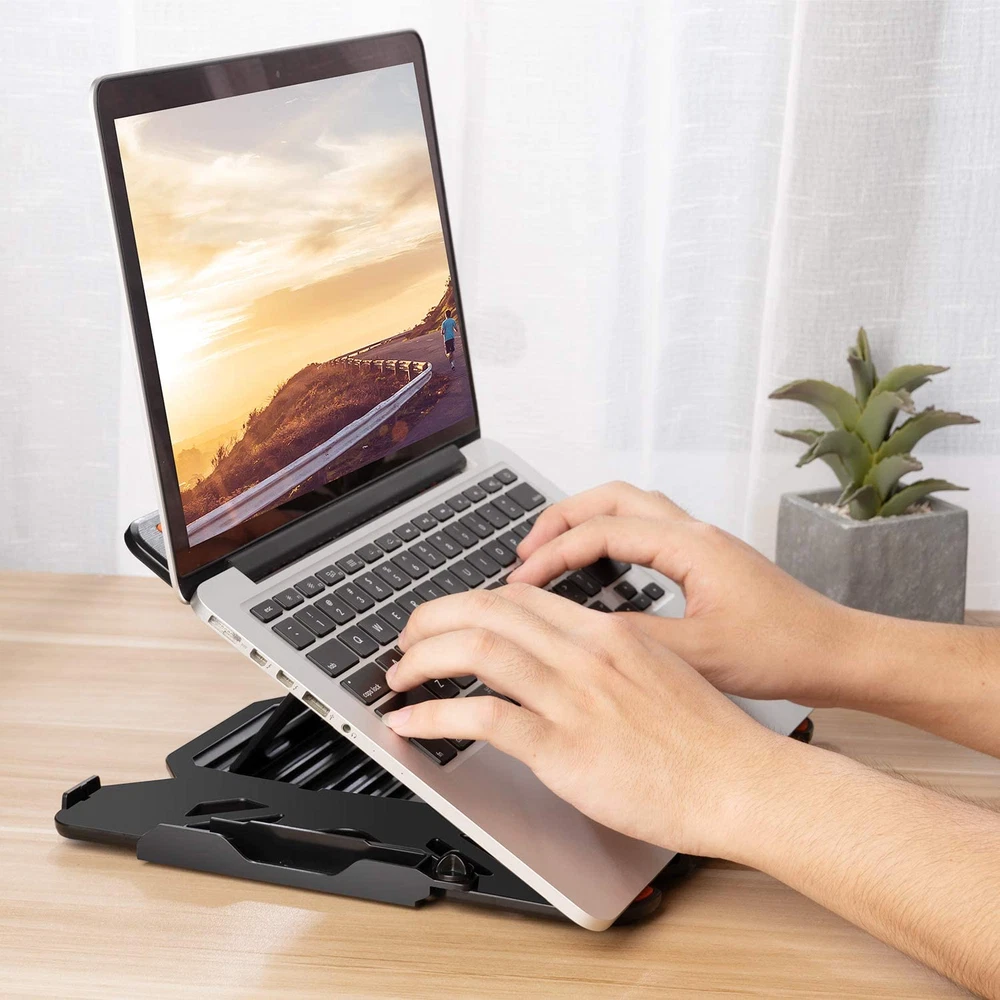 Adjustable Multi-Angle Laptop Stand with Phone Holder for Desktop Workspace