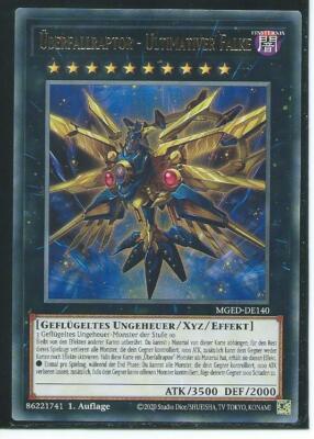 YU GI OH ÜBERFALLRAPTOR ULTIMATIVER FALKE  MGED-DE140 GOLD LETTER RARE 1.AUFLAGE