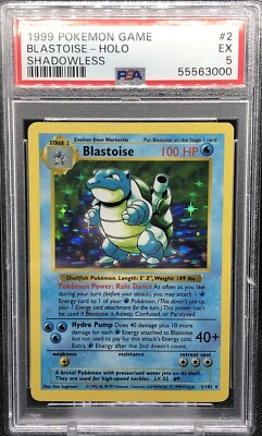 Pokemon BLASTOISE Shadowless PSA 5 EX Holo Rare, Base Set 1999