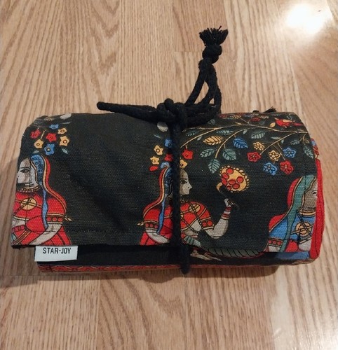 Star Joy Portable Pencil Roll Wrap 72ct Slot Fabric Bohemian Print Pencil Holder