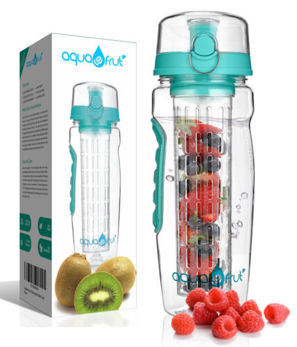AquaFrut Bottiglia d'acqua infusore di frutta 32 once (TEAL) con spazzola bonus! Venditore USA! - Foto 1 di 6