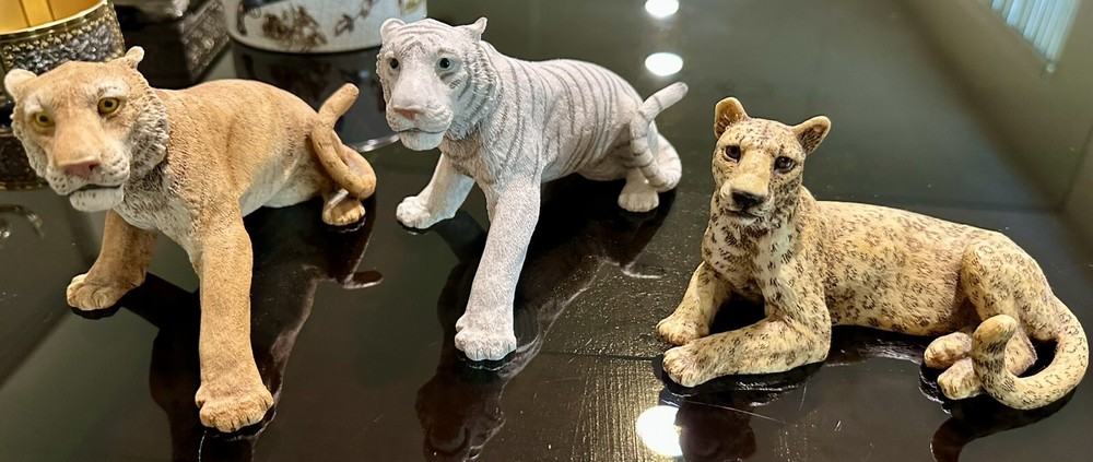 Castagna Tigers & Cheetah 1988 Figurines Hand Made In Italy Crushed Marble 5”