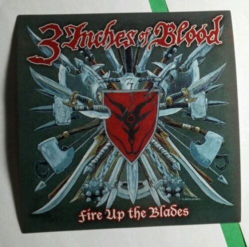 THREE 3 INCHES OF BLOOD FIRE UP THE BLADES SHIELD KNIVES SWORD MUSIC STICKER - Picture 1 of 2