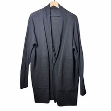 Lululemon Sit In Lotus Wrap II Sweater Cardigan Womens Size 12 Black Merino Wool