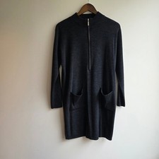Karen Lessly Womens Charcoal Gray Quarter Zip Knit Tunic Sweater Dress Office