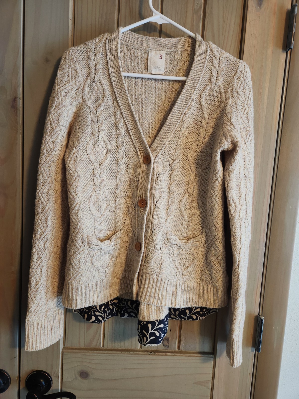 Anthropologie Far Away From Close Cable Knit Oatmeal Mixed Media Cardigan...