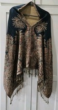 Reversible Paisley Pashmina Shawl Wrap Poncho Cape Fringe Hem Boho Persian Dual