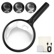 2000mAh Rechargeable Magnifying Glass with Light, Handheld Magnifier   Black