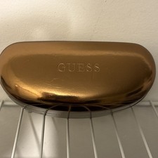 GUESS bronze Hard Eyeglass Case Clamshell Glasses Holder Logo Brown Felt Lining