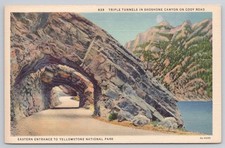 Triple Tunnels Shoshone Canyon Cody Road Yellowstone Linen Postcard