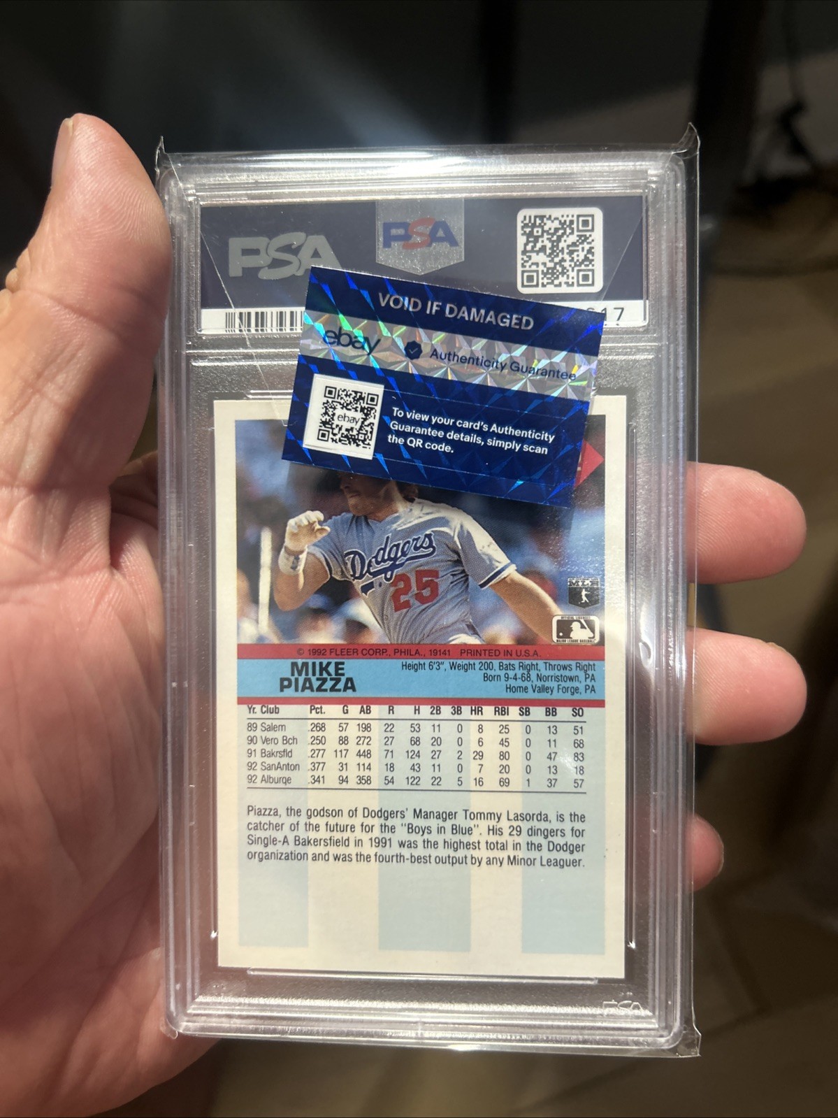 1992 Fleer Update Mike Piazza Rookie PSA 10 view 2