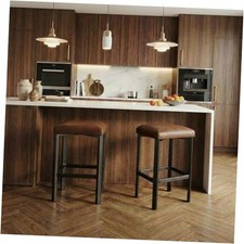 24 inches BarStools Set of 4, PU Leather Kitchen Chairs with 2" Set of 2 Brown