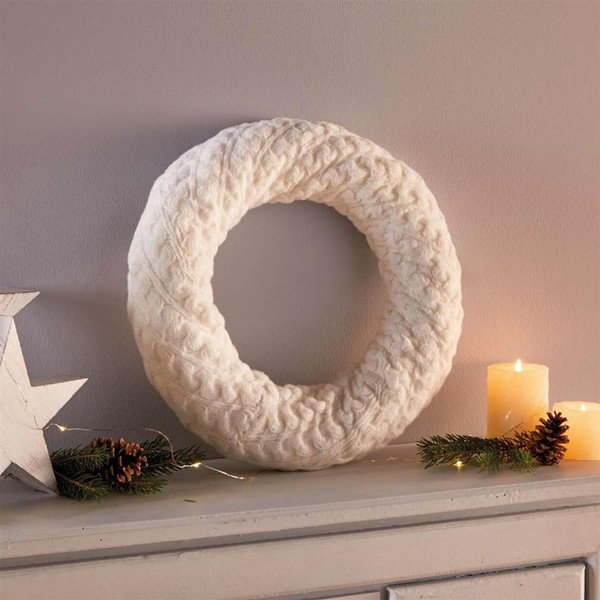 "GroßEr Dekokranz \"Kuschelstrick\" Wolloptik Weiß Ø 40Cm Wand TüR Tisch Deko Kranz"-image