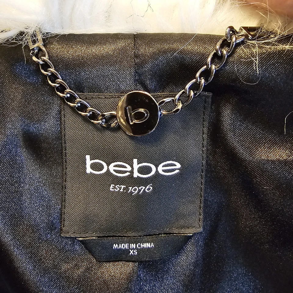 Abrigo BEBE Imitación Piel Peludo Felpa Esponjoso Gris Blanco Ombre Mujer XS Mob Wife Y2K De Colección Foto 4 de 4