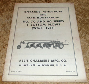 vintage allis-chalmers 70+80 series 5 bottom plows operating instructions used