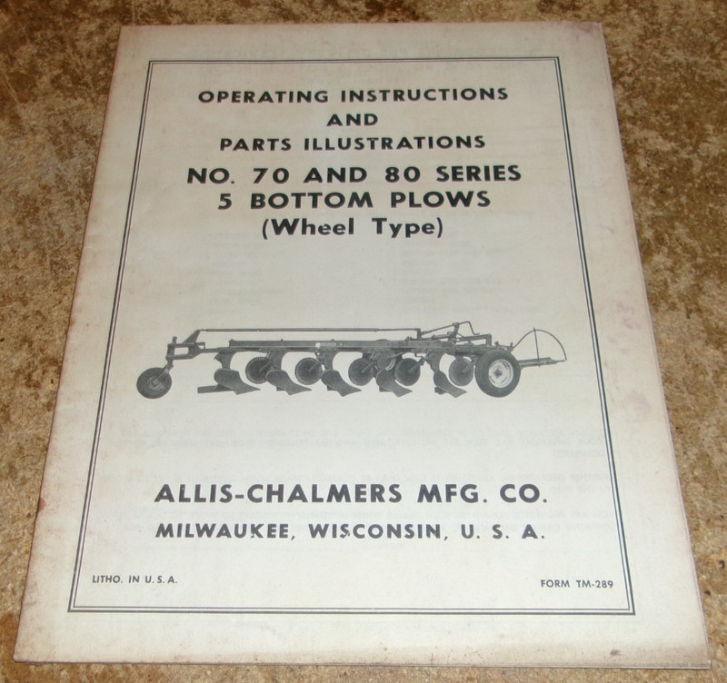 vintage allis-chalmers 70+80 series 5 bottom plows operating instructions used