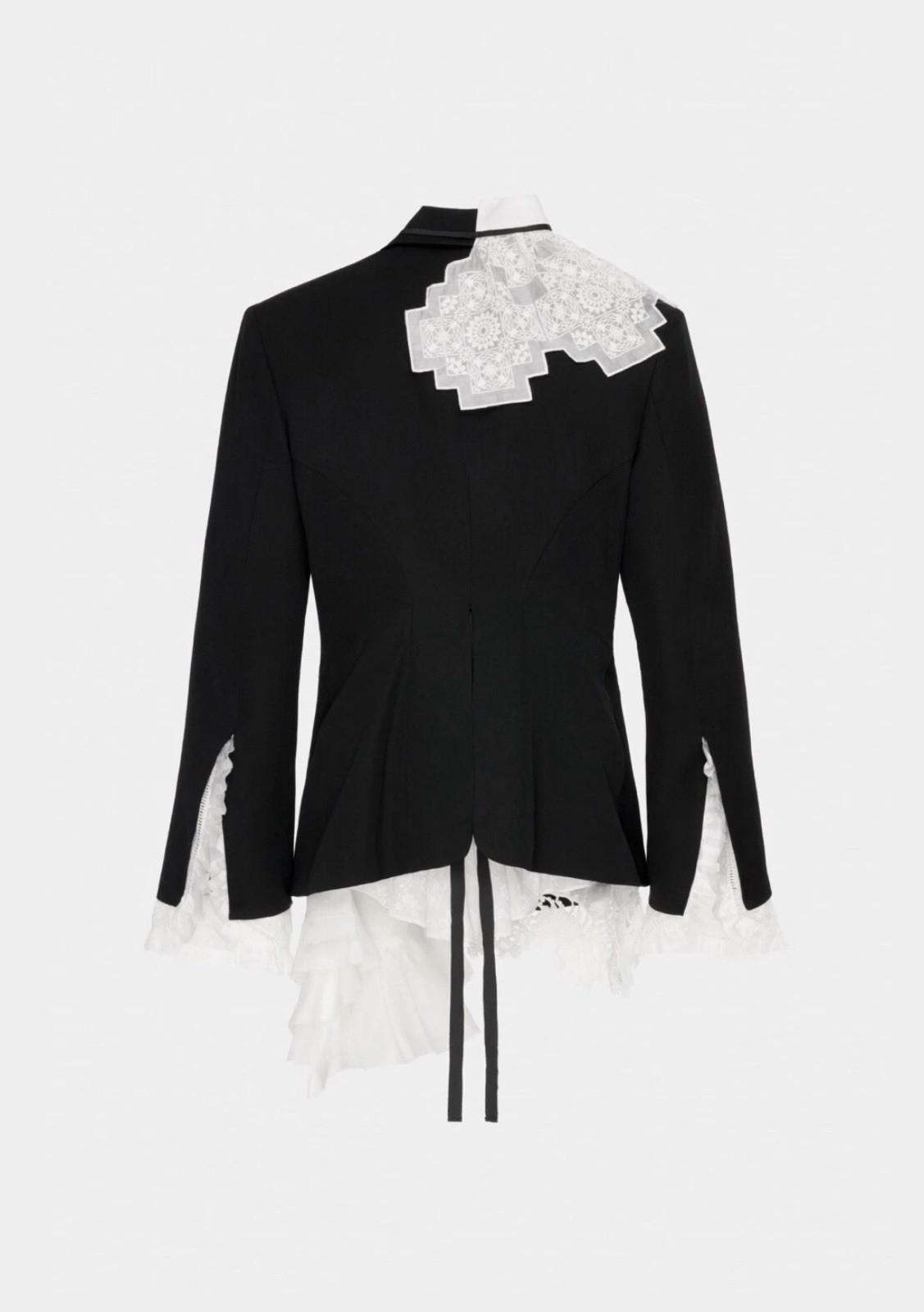 Zara Atelier Black White Women's Jacket with Lace Ruffle Bow Tie S image 7