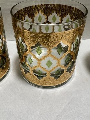 Vintage Set of 6 Alberto Culver Valencia 22KT Gold Old-Fashioned Glasses MCM