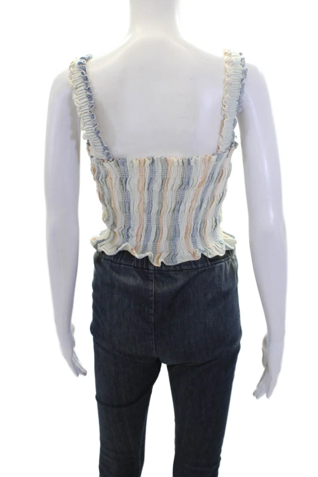 ASTR Womens Cotton Square Neck Spaghetti Strap Fit Stripe Tank Top White Size XS - Image 3 of 4