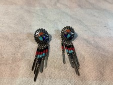 Vintage QT Sterling Silver Multistone  Post Earings Beaded Tassel Southwestern