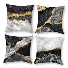 Black Gold Marble Texture Decorative Pillow 18" x 18" Pack of 4 Black Marble