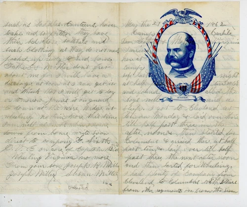 Civil War Patriotic Lettersheet Used with letter Gen. Burnside