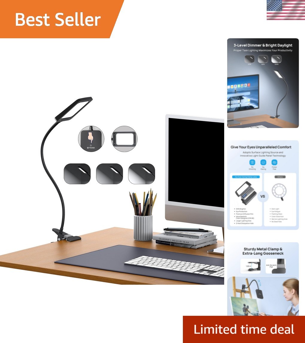 Touch-Control LED Desk Lamp with Clip - Eye-friendly 1000LM Brightness