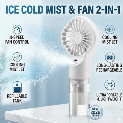 Handheld Spray Fan Rechargeable Mini Portable USB Hand Fan Ice Cooling 4-Speed - Image 1 of 4