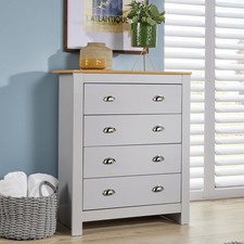 Image of Grey 4 Drawer Chest of Drawers Oak Top Storage Unit Bedroom Cabinet