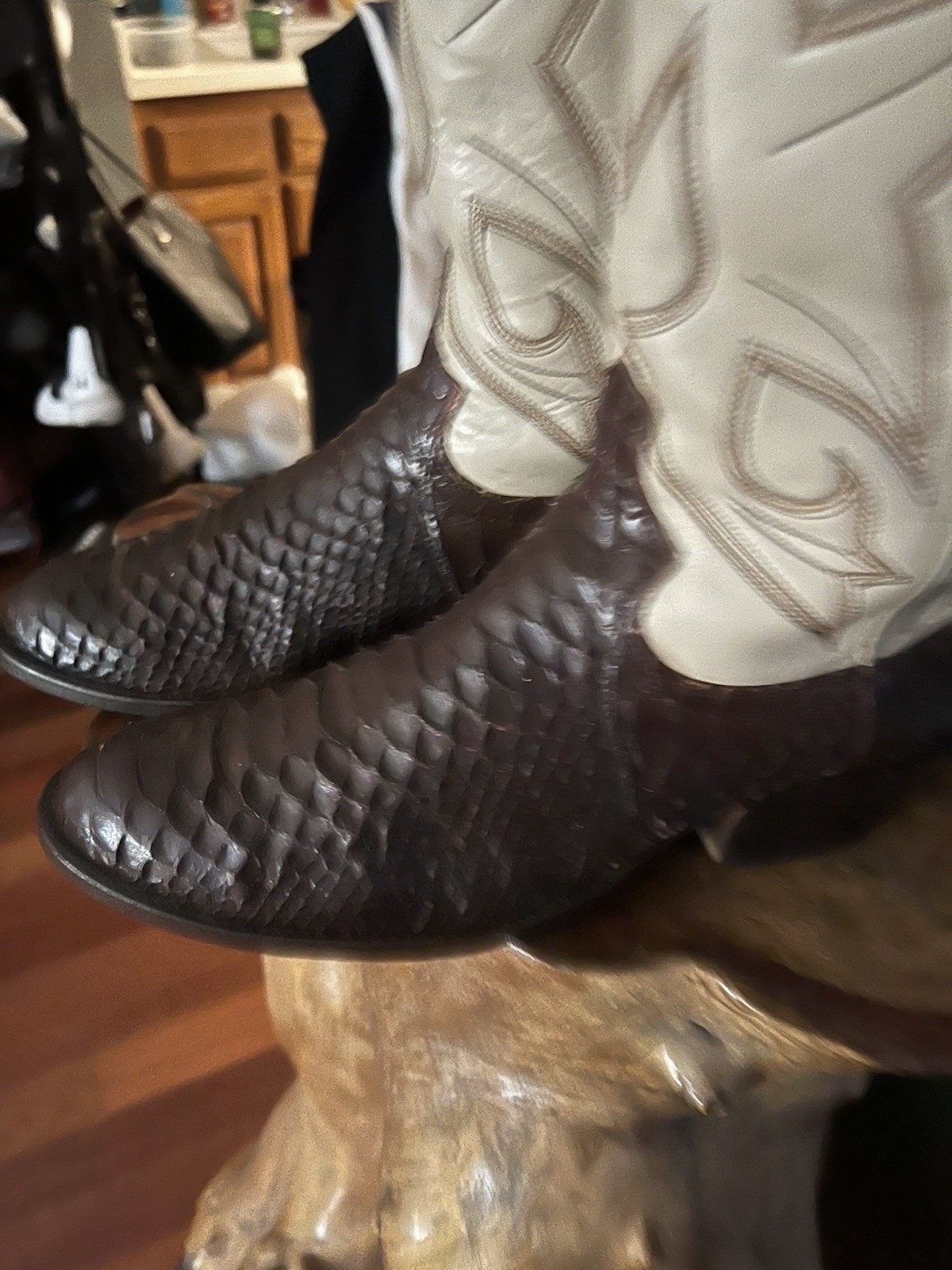 TITLE:  Vintage Dan Post Genuine Python Snakeskin Cowboy Boots Brown Men’s 10D 2