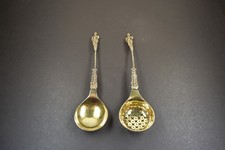 2 antike Besteckteile Silber, zahlreiche Punzen unged. , wohl Holland um 1900