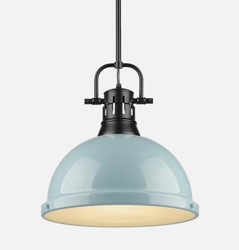 New Golden Lighting Duncan 1 Light Rod Pendant Black Seafoam Shade 3604-LBLK-SF - Picture 1 of 2