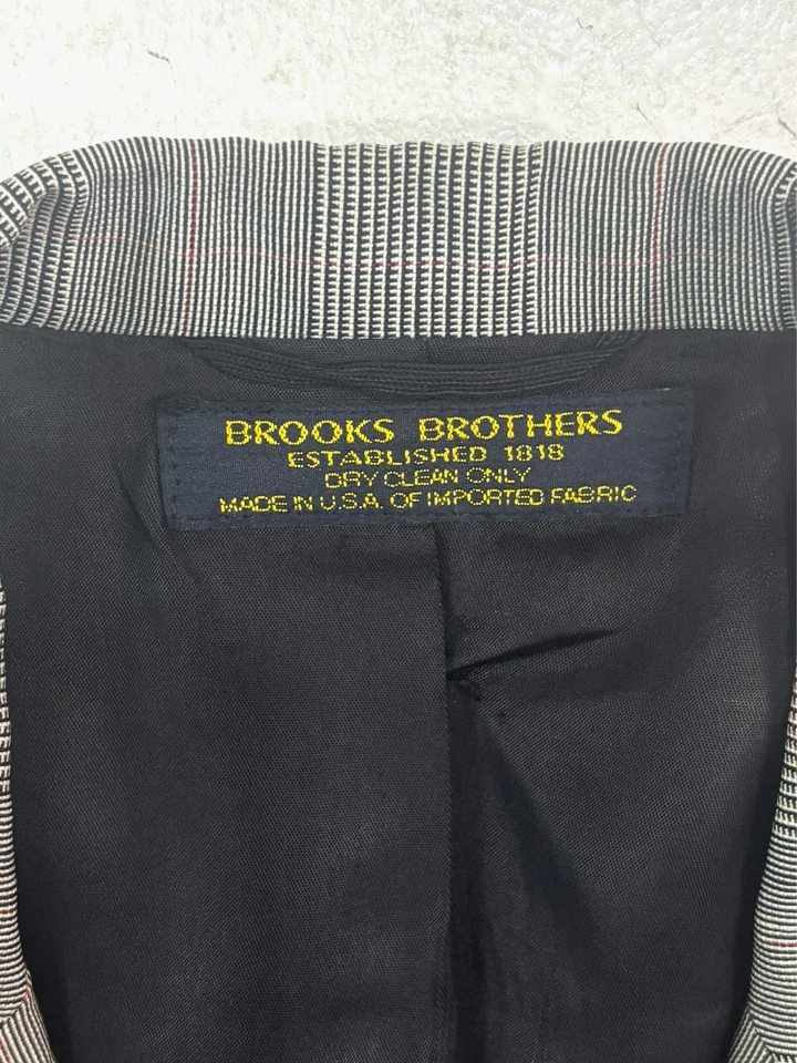 vtg 90s Brooks Brothers 40S 33x29 2pc Pant Suit Black White Glen Plaid USA Wool - Image 4 of 4