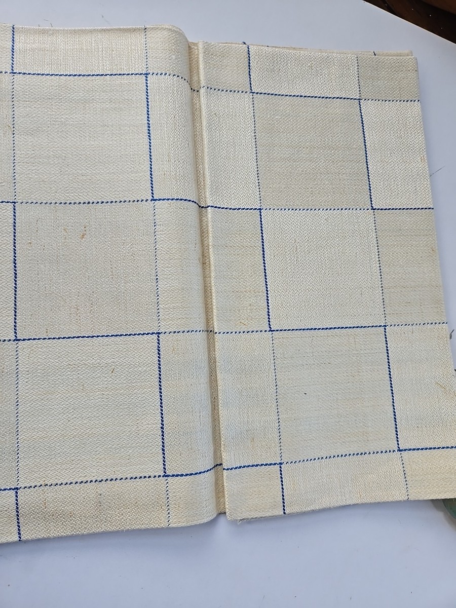 Vintage Swedish Linen Fabric 90 x 90 cm Blue White Pattern Ivory