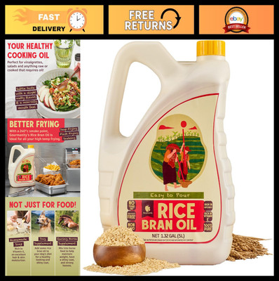 100% Pure Rice Bran Oil 1.32 Gallon - Healthy Cooking & Frying Oil, High Smoke P