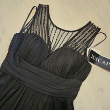 XSCAPE Black Beaded Mesh Illusion Neckline Long Sleeveless Gown Dress