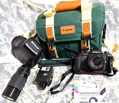 Rare Vintage CLEAN! WORKS! Nikon N2000 35mm SLR Film Camera Bundle Lot