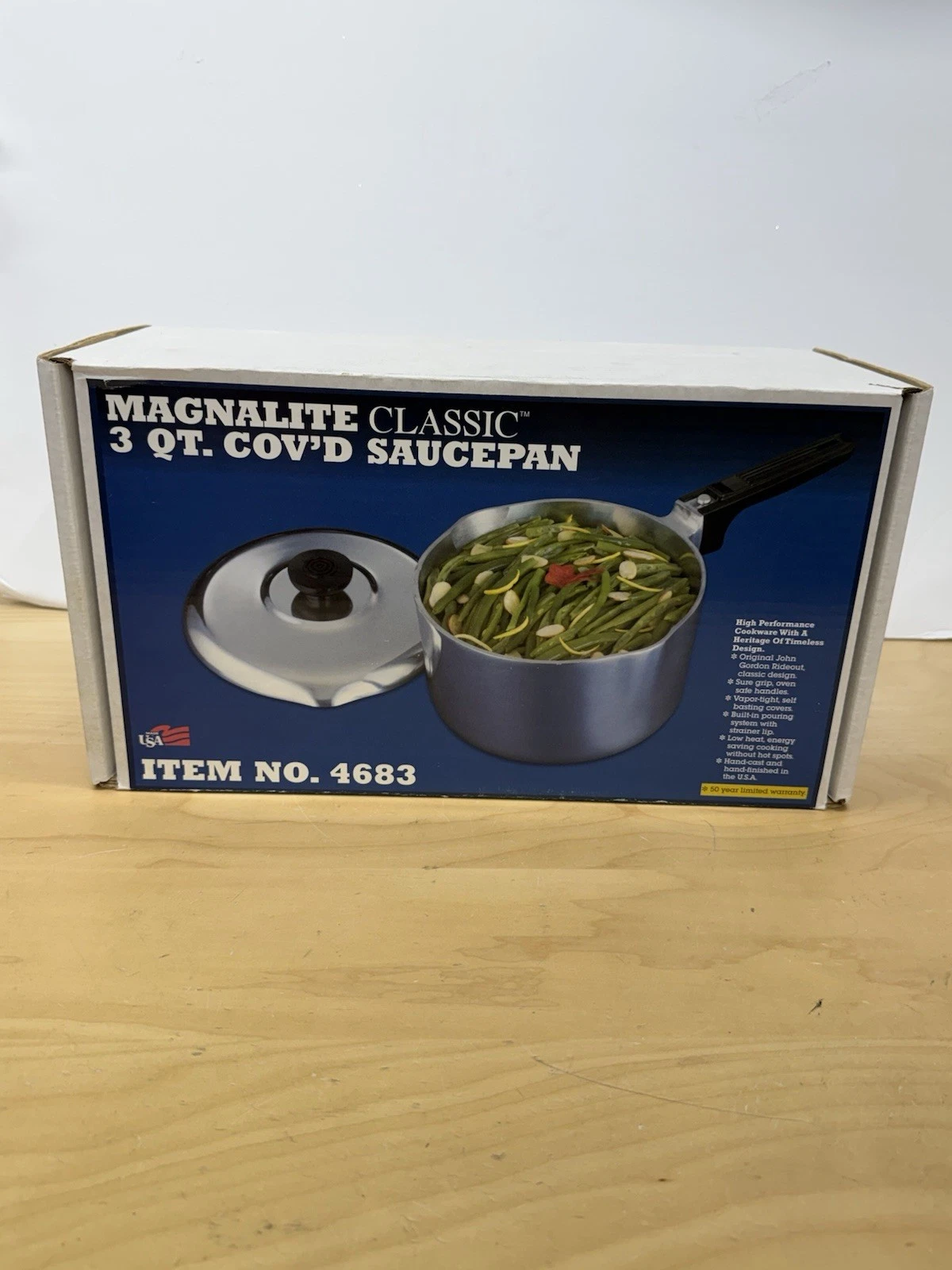 Vintage NOS Magnalite 4683 Made In USA 3 Quart covered Sauce Pan w/ lid In Box!