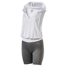 PUMA Women's Tracksuit Jumpsuit En Pointe Q2 Overall Sport, White/Grey, L