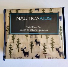 New Nautica Kids Twin 3 Pcs Sheet Set Wildlife Trees Logo Polyester Multicolored