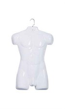 SSWBasics-Hanging Mannequin -Male Mannequin Torso - Shiny White Plastic Torso