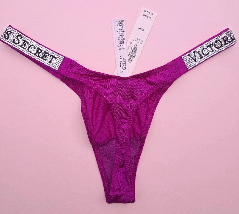 Tanga Victoria's Secret Muy Sexy Logo Satén Brillo Correa Panty Berry XS S M L XL Foto 4 de 4