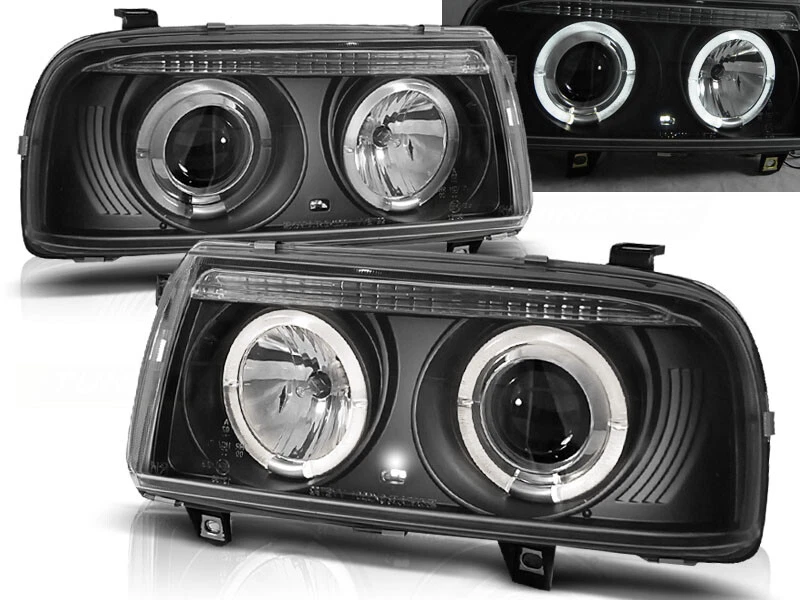 Angel Eyes Scheinwerfer Set für H1/H1 VW Vento BJ 01/92-08/98 Klar Schwarz - Bild 2 von 2