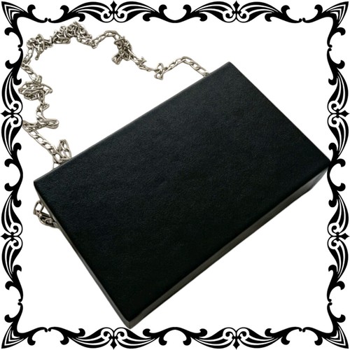 Women's 80'S Cassette Music Tape Purse Black Red Box Bag Silver Chain Crossbody - Picture 10 of 12