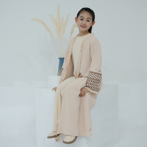 Vestido Cárdigan Abaya Abierto Bordado Dubai Niño Niñas Bata Musulmana Suelto Informal - Imagen 4 de 60