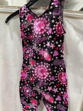 Jacques Moret Girls Dance Gymnastics Leotard Black Pink Starts Hearts Size 4/5