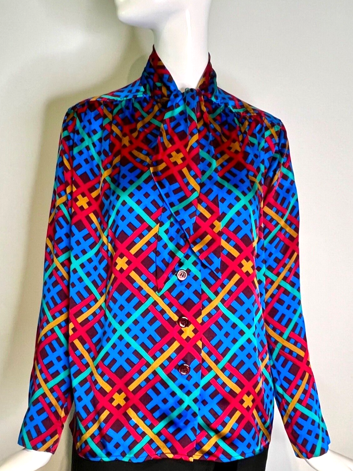 Blusa in raso di seta A I 1985 Yves Saint Laurent Rive Gauche taglia 38 vintage anni 80