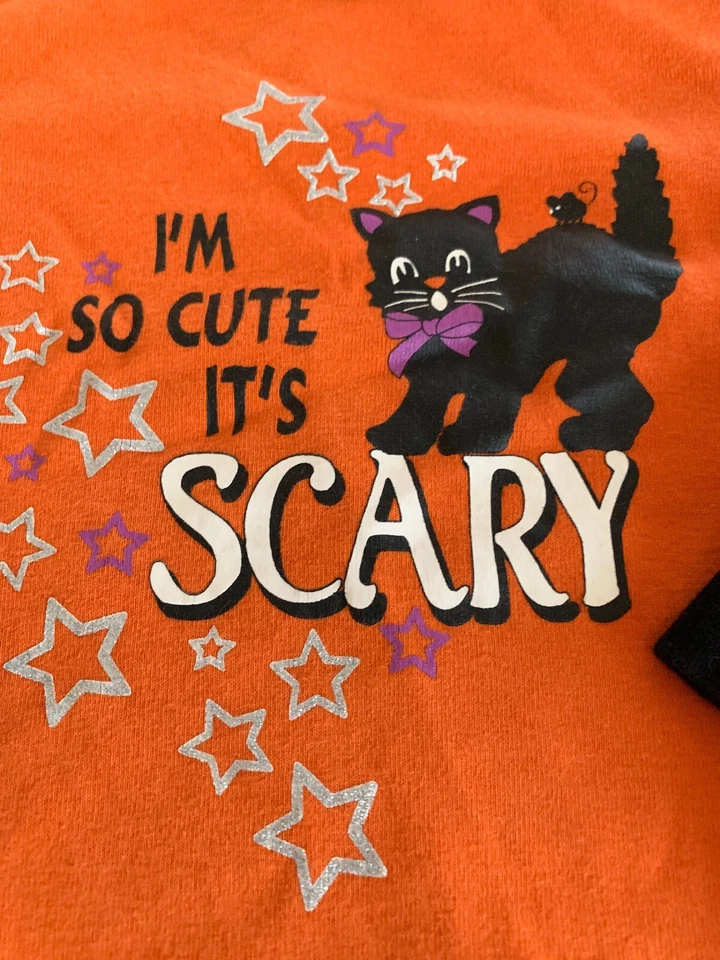 Girls Orange Black Cat I’m So Cute It’s Scary Halloween Snug Long Pajamas 2T - Image 3 of 4
